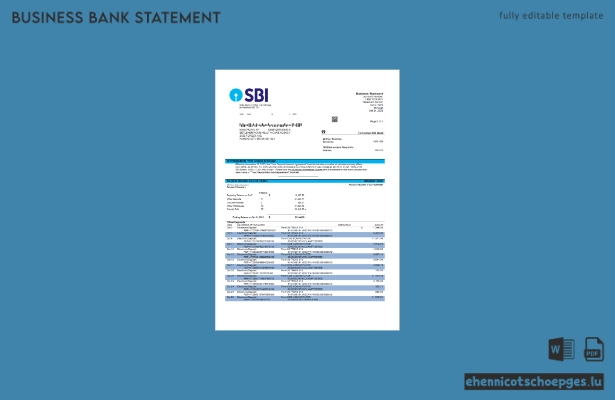 Beispielvorschau eines Firmenkontoauszugs der State Bank of India (Word und PDF)